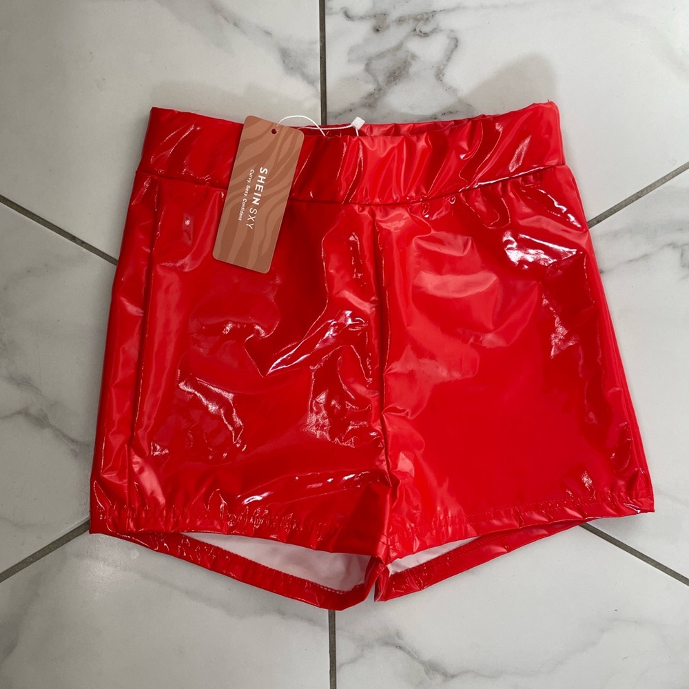 SHEIN Red Athletic Shorts with Glossy Finish